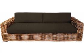 Milani Home - Divano Da Giardino Componibile 3 Posti Completo Di Cuscino Intreccio In Rattan Naturale