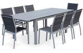 Tavolo da giardino con tavolo allungabile - modello: Chicago, colore: Grigio - Tavolo in alluminio, dimensioni: 175/245cm con prolunga e 8 sedute in