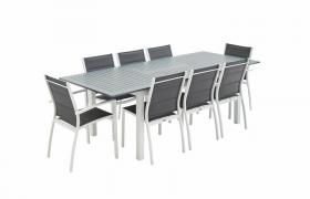 Alice's Garden - Tavolo da giardino - modello: Chicago, colore: Grigio scuro - Tavolo allungabile, 175/245cm, con prolunga e 8 sedute in textilene