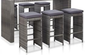vidaXL Set da Bar da Giardino 7 pz con Cuscini in Polyrattan Grigio - Grigio