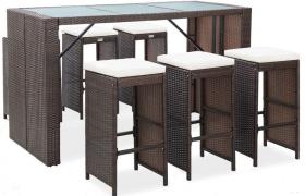 vidaXL Set da Bar da Giardino 7 pz con Cuscini in Polyrattan Marrone - Marrone