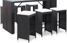 vidaXL Set da Bar da Giardino 7 pz con Cuscini in Polyrattan Nero - Nero