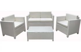 Set da Giardino AIDA colore BIANCO e Simil Rattan DIVANO POLTRONE E TAVOLINO TEMPERATO 5 mm - SOGARI