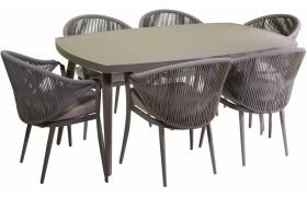 Set Da Giardino Tavolo E 6 Sedie In Alluminio E Corda Renton Grigio - Adami