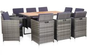 Set da Pranzo da Giardino 11 pz con Cuscini Polyrattan Grigio - Grigio - Vidaxl