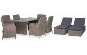 vidaXL Set da Pranzo da Giardino 9 pz con Lettini Polyrattan Marrone - Grigio