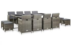 vidaXL Set da Pranzo da Giardino con Cuscini in Polyrattan Grigio 13pz - Grigio