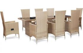 vidaXL Set da Pranzo da Giardino 9 pz con Cuscini in Polyrattan Beige - Beige