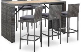 vidaXL Set da Bar da Giardino 7 pz con Cuscini in Polyrattan Grigio - Grigio