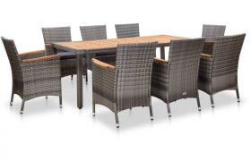 Set da Pranzo da Giardino 9 pz con Cuscini in Polyrattan Grigio - Grigio - Vidaxl