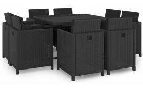 vidaXL Set da Pranzo da Giardino 9 pz con Cuscini in Polyrattan Nero - Nero