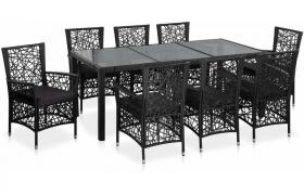 Set da Pranzo da Giardino 9 pz in Polyrattan Nero - Nero - Vidaxl