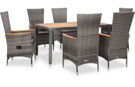 vidaXL Set da Pranzo per Esterni 7 pz con Cuscini in Polyrattan Grigio - Grigio