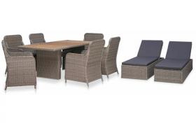 Set da Pranzo da Giardino 9 pz con Lettini Polyrattan Marrone - Marrone - Vidaxl