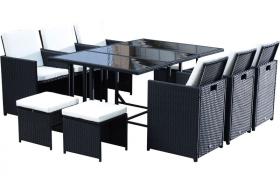 Set di Mobili da Giardino in PE Rattan Set da Pranzo 11 pezzi con Cuscini, Nero - Outsunny