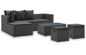 Set Divani da Giardino 4 pz Nero con Cuscini in Polyrattan - Nero - Vidaxl