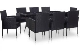 Set Mobili da Pranzo per Giardino 9 pz in Polyrattan Nero - Nero - Vidaxl