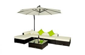 Set Salotto Da Giardino In Rattan Sintetico Divano 2 Pouf E Tavolino Marrone Miozzi