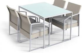 Set Tavolo E 4 Sedie Da Giardino In Acciaio E Polyrattan Bilbao Bianco - Fadi