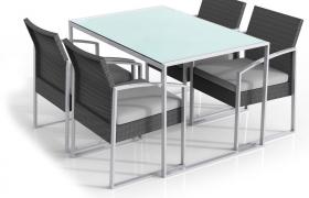 Set Tavolo E 4 Sedie Da Giardino In Acciaio E Polyrattan Fadi Bilbao Nero