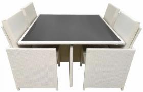 Tavolo NOEMI colore Bianco garden 5 pezzi poltrone richiudibili tavolo giardino poltrona struttura metallo rivestito Simil Rattan - SOGARI