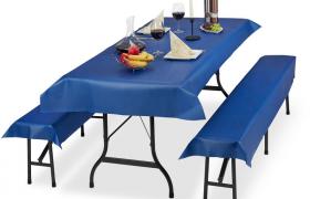 Tovaglie per Tavoli e Panche da Birreria, in Set da 3, Misure LxP 100 x 250 cm, 2 Copri Panca, Lavabili, Blu
