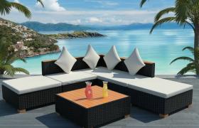 Set Divani da Giardino 6 pz con Cuscini in Polyrattan Nero - Nero - Vidaxl