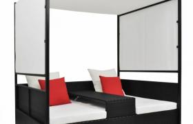 vidaXL Lettino da Giardino con Tetto Nero 190x130 cm in Polyrattan - Nero