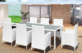 Set da Pranzo da Giardino 9 pz in Polyrattan Bianco Crema - Bianco - Vidaxl